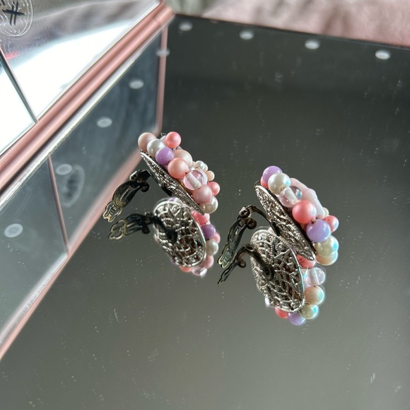 Pink & Purple Beaded Stone Clip-on Earrings made from Japan - Picture 7 of 12